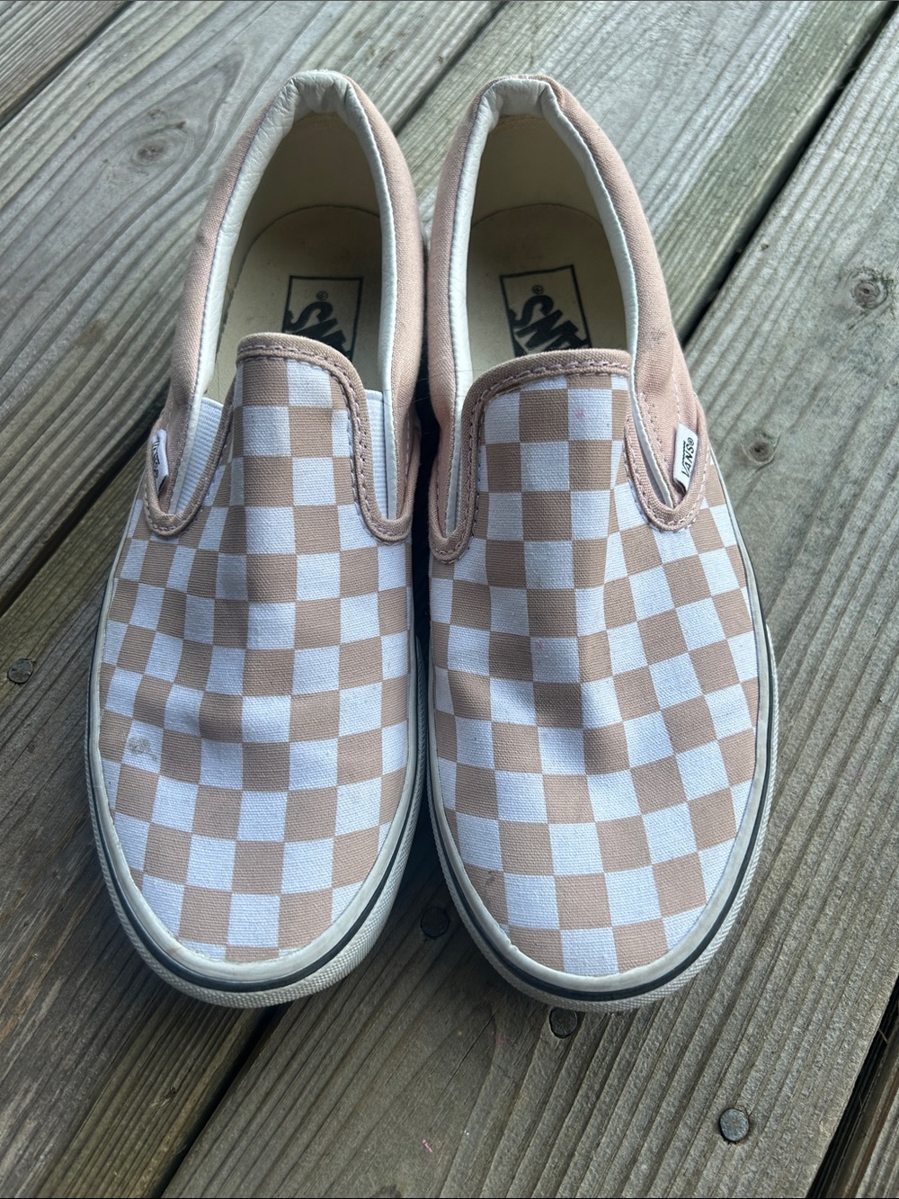 Vans Kids Slip-On Sneakers in Beige and White Checkerboard